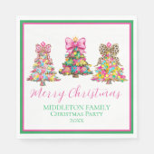 Serviette En Papier Preppy Pink and Green Christmas Trees (Devant)