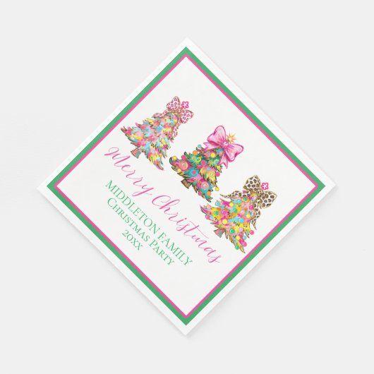 Serviette En Papier Preppy Pink and Green Christmas Trees (Coin)