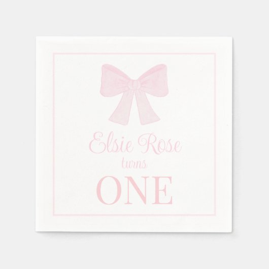 Serviette En Papier Preppy Pink Bow Grandmillennial Premier anniversai (Devant)