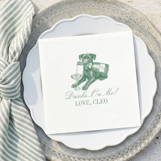 Serviette En Papier Preppy Sage Green Labrador Champagne Wedding