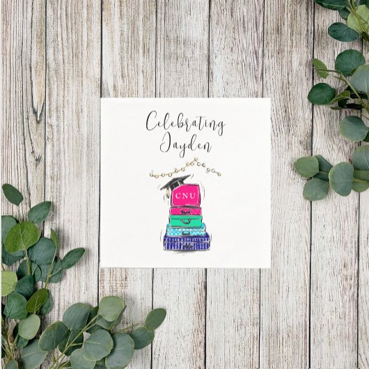 Serviette En Papier Preppy Script High School Graduation Suitcase 2023