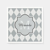 Serviette En Papier Preppy Soft Grey Jacquard Girly Monogramme et nom (Devant)