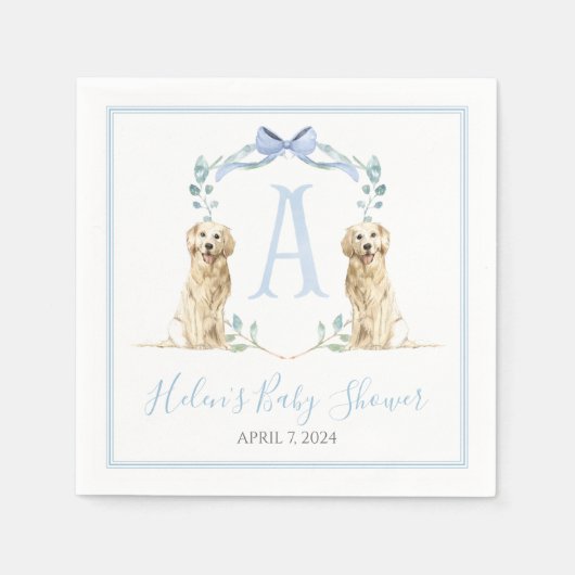 Serviette En Papier Preppy Southern Blue Boy Baby shower Chien (Devant)