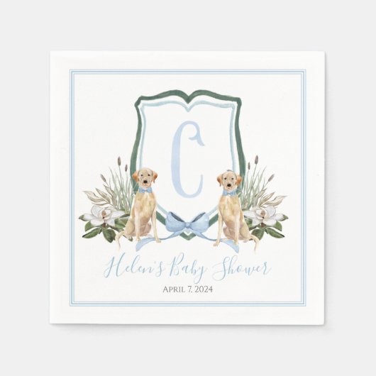 Serviette En Papier Preppy Southern Blue Boy Baby shower Chien (Devant)