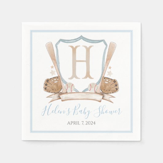 Serviette En Papier Preppy Southern Blue Boy Baseball Baby Shower (Devant)