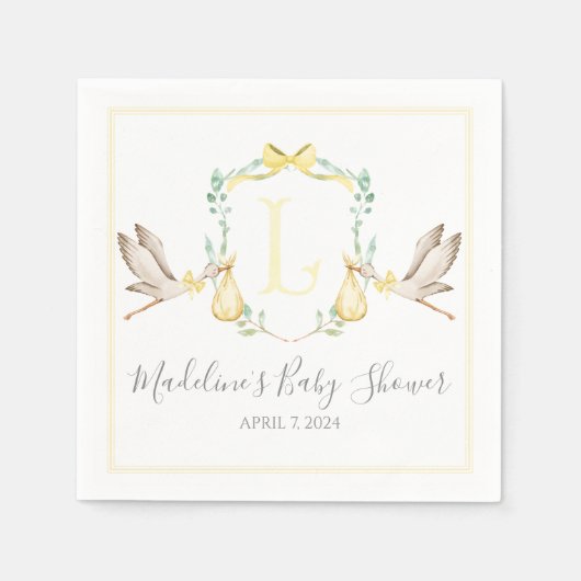 Serviette En Papier Préppy Southern Yellow Stork Baby shower (Devant)