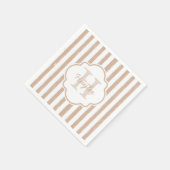 Serviette En Papier Preppy Tan Peint Stripes Monogramme et nom (Coin)