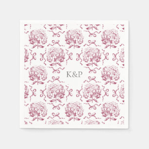 Serviette En Papier Preppy Toile rose Hydrangea Bow avec nom