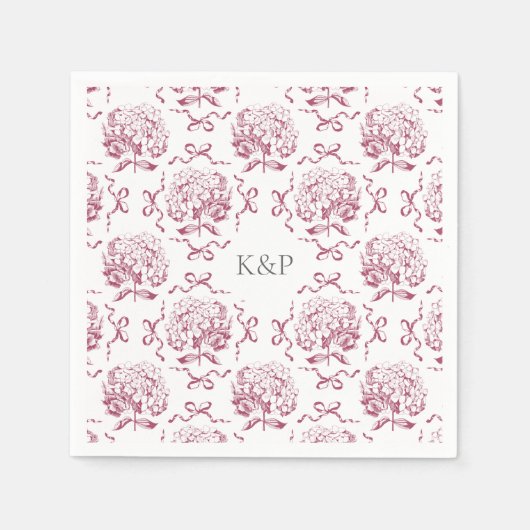 Serviette En Papier Preppy Toile rose Hydrangea Bow avec nom (Devant)