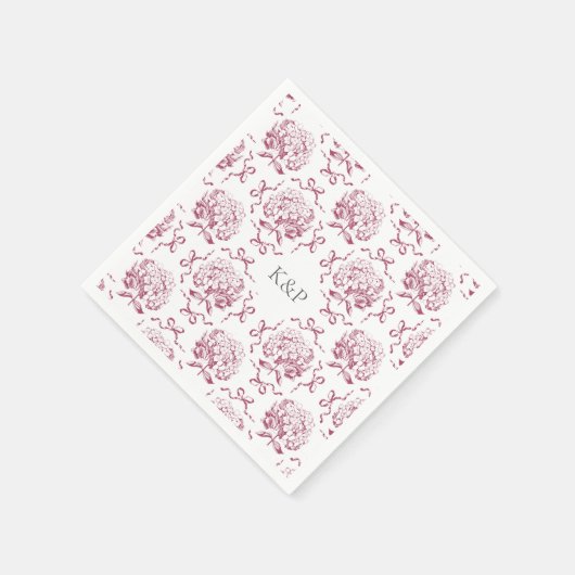 Serviette En Papier Preppy Toile rose Hydrangea Bow avec nom (Coin)
