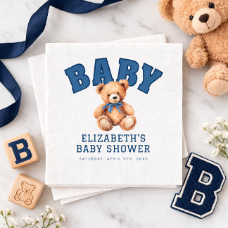 Serviette En Papier Preppy Varsity Teddy Bear Baby Shower