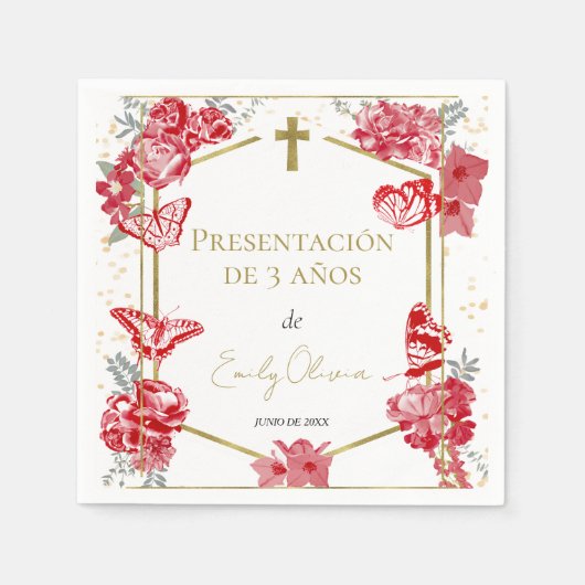 Serviette En Papier Presentación de 3 años Napkins Papillons rouges (Devant)