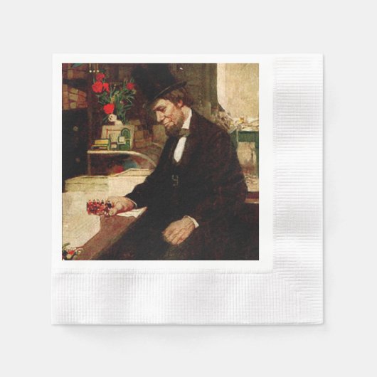 Serviette En Papier Président Abraham Lincoln avec Rose et Casquette (Devant)