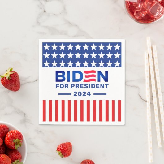 Serviette En Papier Président Biden élection 2024 Rouge et Bleu (En situation)
