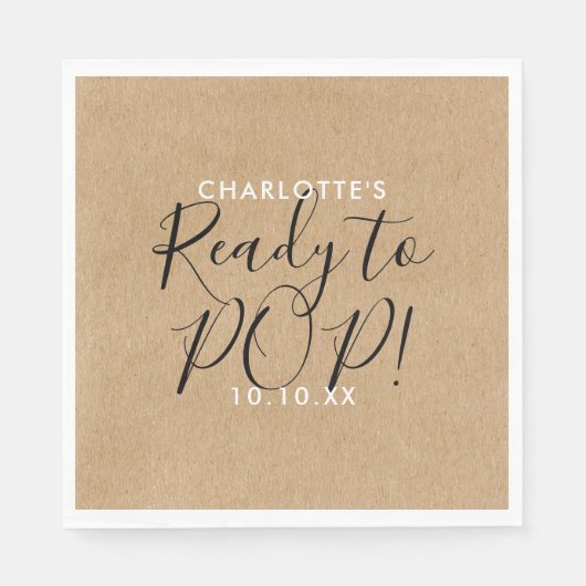 Serviette En Papier Prêt à pop Baby shower rustique Kraft Script chic (Devant)