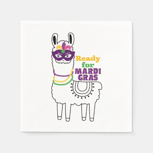 Serviette En Papier Prêt pour les perles de masque mardi Gras llama (Devant)