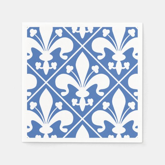 Serviette En Papier Pretty Blue et White French Fleur de Lys (Devant)