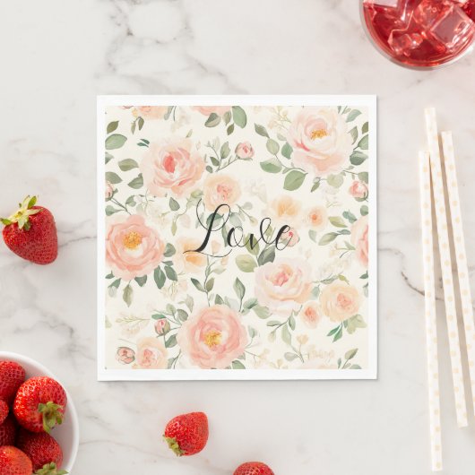 Serviette En Papier Pretty Cream Peach Floral Bridal Shower (En situation)