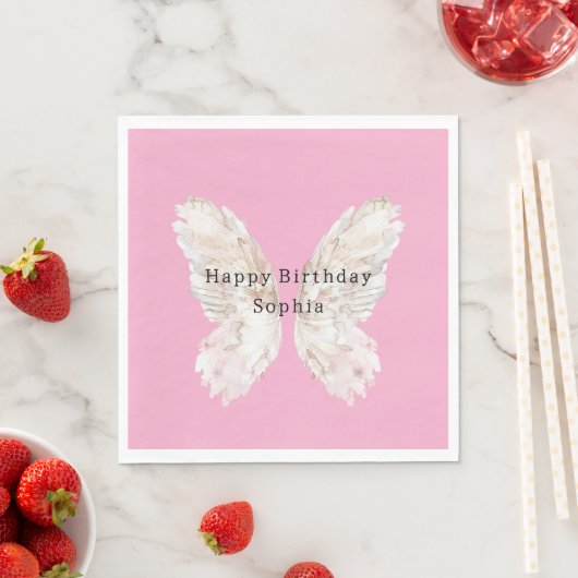 Serviette En Papier Pretty Girly Pink Butterfly Wings Birthday (En situation)