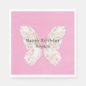 Serviette En Papier Pretty Girly Pink Butterfly Wings Birthday (Devant)