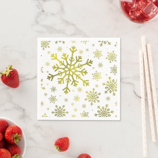 Serviette En Papier Pretty Gold Noël Snowflakes sur Winter White (En situation)