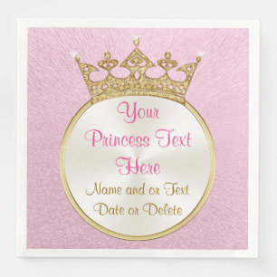 Serviette En Papier Pretty Personalized Pink and Gold Princess Napkins