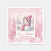 Serviette En Papier Pretty Pink Snowman Christmas Scene Napkins Kids (Devant)