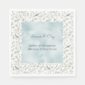 Serviette En Papier Pretty Romantic Blue Birds Leaves Wedding (Devant)