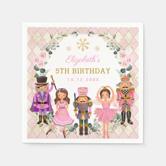 Serviette En Papier Pretty Rose Nutcracker Anniversaire Noël (Devant)