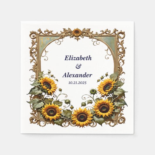 Serviette En Papier Pretty Yellow sunflower with art frame wedding  (Devant)