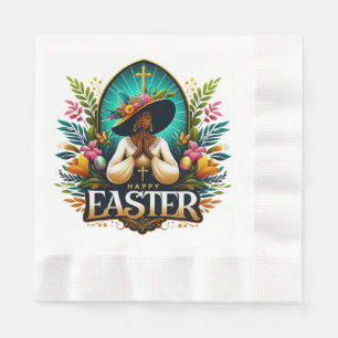 Serviette En Papier Prier Une Africaine Américaine Femme Religieuse Pâ