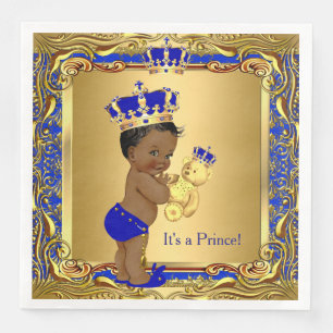 Serviette En Papier Prince Bleu Royal Couronne Dorée Baby Shower Ethni