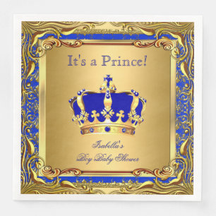 Serviette En Papier Prince Bleu Royal Couronne Dorée Baby Shower Garço