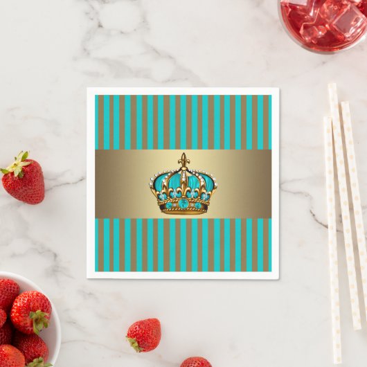 Serviette En Papier Prince Couronne bleu turquoise (En situation)