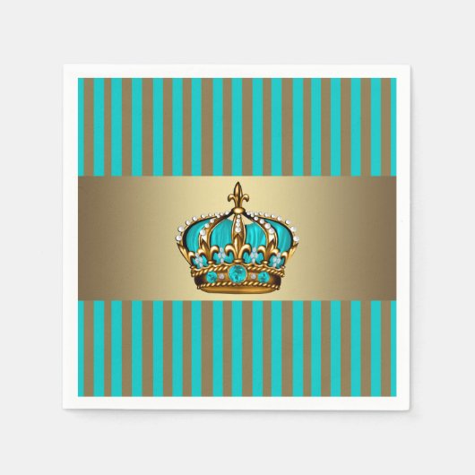 Serviette En Papier Prince Couronne bleu turquoise (Devant)