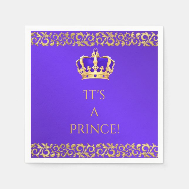 Serviette En Papier Prince couronne de pourpre royal et d'or (Devant)