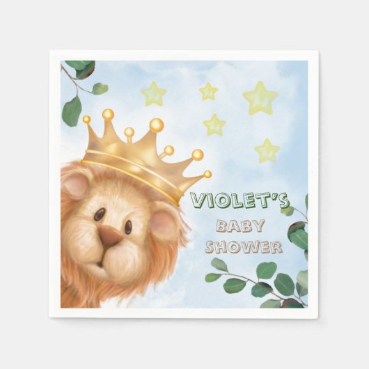 Serviette En Papier Prince Lion Golden Crown Baby shower (Devant)