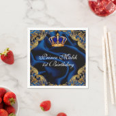 Serviette En Papier Prince Royal bleu et or couronne et soie (En situation)