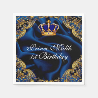 Serviette En Papier Prince Royal bleu et or couronne et soie