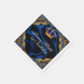 Serviette En Papier Prince Royal bleu et or couronne et soie (Coin)