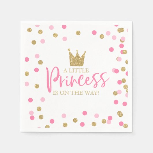Serviette En Papier Princess Baby shower Party Napkin rose et or (Devant)