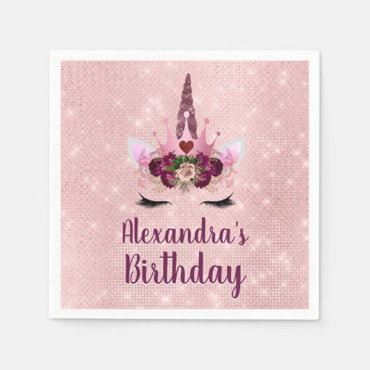 Serviette En Papier Princess Blush Pink Sparkle Unicorn Anniversaire (Devant)