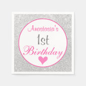 Serviette En Papier Princess Pink & Silver Parties scintillant 1er ann (Devant)