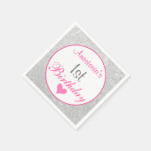 Serviette En Papier Princess Pink & Silver Parties scintillant 1er ann (Coin)