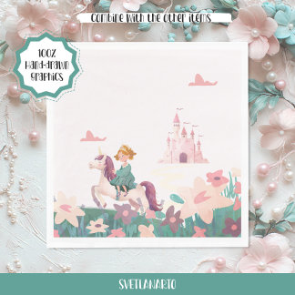 Serviette En Papier Princess Riding Unicorn Paper Napkins