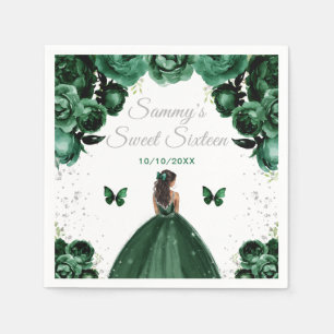 Serviette En Papier Princesse à la peau foncée et vert foncé Sweet Six