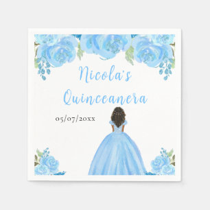 Serviette En Papier Princesse à la peau foncée Fleurs bleues Quinceane