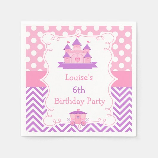 Serviette En Papier Princesse Anniversaire rose et violet (Devant)