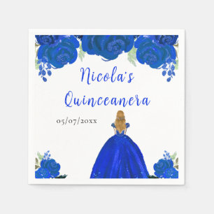 Serviette En Papier Princesse aux Cheveux Blonds Quinceanera Floral Bl