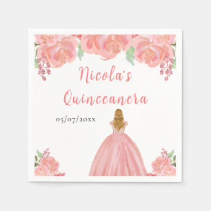 Serviette En Papier Princesse aux Cheveux Blonds Quinceanera Floral Ro
